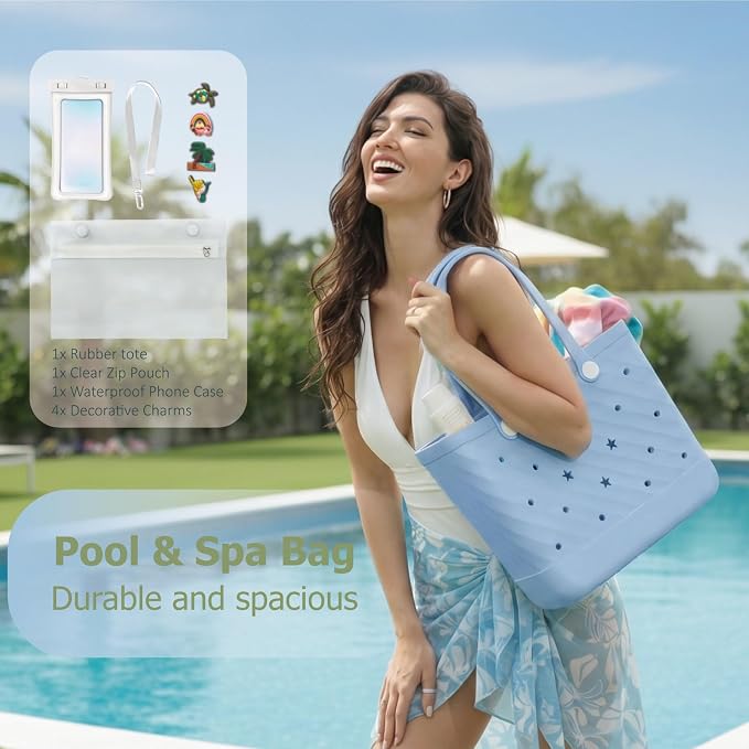 Rubber Tote Bag Extra Large & Medium, Waterproof Beach Bag for Women Men, Pool Travel Swim Silicone Tote - Image 4
