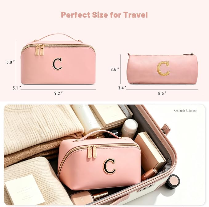 BOYATU Makeup Bag Gift for Women: 3-in-1 Travel Personalized Cosmetic Bag | Initial Make up Bag - Monogram A-Z - Vegan Leather Flat Open Toiletry Organizer - Ideal Gift Set for Birthday Graduation - Image 7
