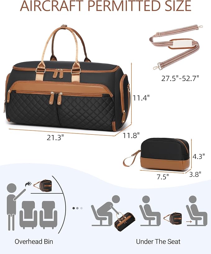 BAVERGE Convertible Garment Bag for Travel with Shoe Compartment, 2-in-1 Carry On Duffle for Hanging Clothes, Foldable Weekender Overnight Bag with Toiletry Bag - Image 2
