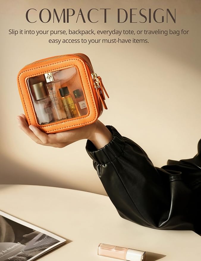 Popvibe Clear Makeup Bag with Zipper Small Travel Cosmetic Case Orange Mini Pouch for Purse Accessories Car Storgae Essentials Bag Purse Pouch Organizer Compact Small Clear Toiletry Bag for Traveling - Image 3