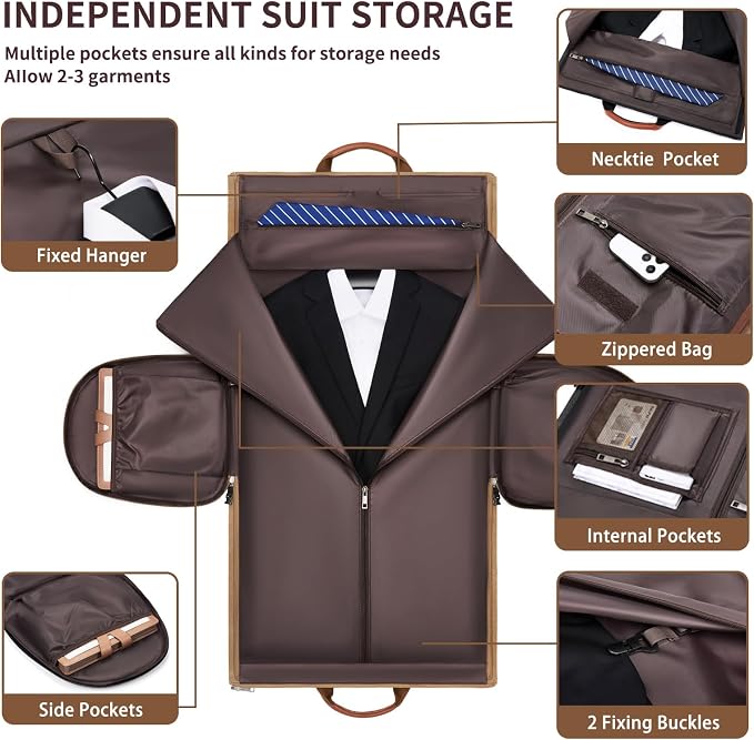 Convertible Garment Duffel Bag, Carry on Garment Bag for Travel Canvas Mens Suit Bag 2 in 1 Foldable Garment Bag with Shoulder Strap Weekender Bag with Shoe Pouch - Image 4