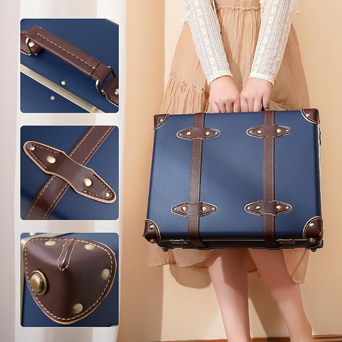 urecity Vintage and Cute Carry-on Overnight Case Non-wheeled Mini Leather Trunk Suitcase with Shoulder Strap - Image 4