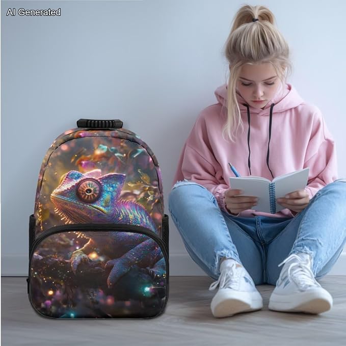 The Magic Chameleon 4PCS Backpack for Boys 17 inch Kids Preschool Elementary School with Lunch Box Large Capacity Pencil Case Portable Water Bottle Sleeve Soft and Comfortable - Image 2