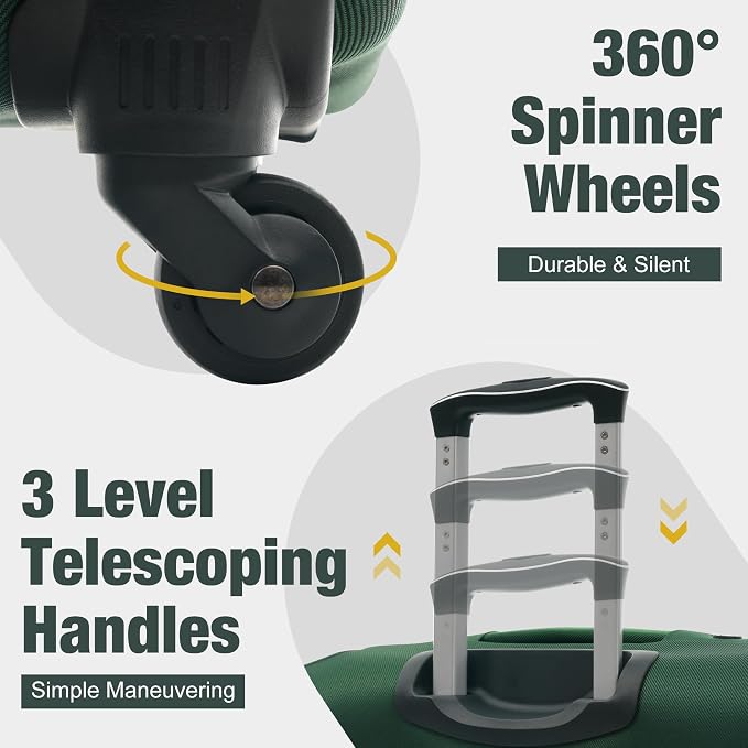 Merax Softside Luggage Set 3 Piece Suitcase with Duffel Bag Spinner Wheels | Lightweight Expandable Travel Luggage 22" 26" 30",Dark Green - Image 6