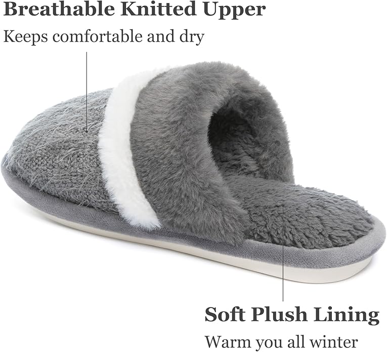 MAXTOP Womens Cozy Memory Foam Slippers Soft Warm Slip On Faux Fur House Slippers,Anti-Skid Rubber Sole,Creative Gifts for Women Mom Girlfriend