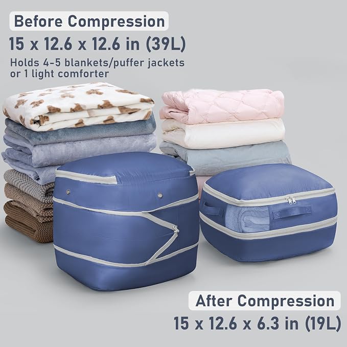 DIMJ Compression Storage Bags 6 Pack - Blanket Storage Bags with Window Zipper, Ultra Space Saving Self Compression Organizer for Puffer Jacket, Bedding, Lightweight Comforter Duvet, Sweater, Sheet - Image 2