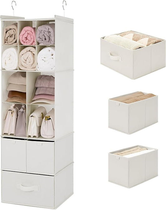 GRANNY SAYS Hanging Closet Organizer with Drawers, 6 Shelf Dividers Closet Hanging Organizer, Portable Foldable Hanging Shelves for Closet, Dorm Room, Bedroom, Kids Room, Beige by GRANNYSAYS
