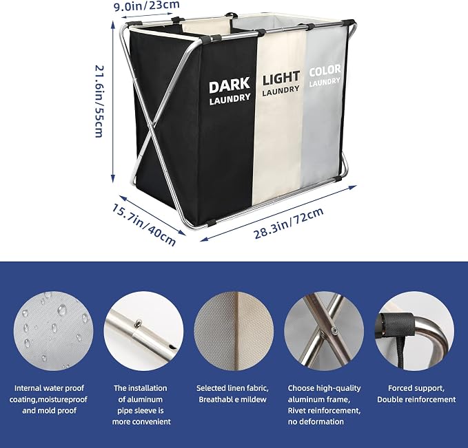 180L Large Laundry Basket, Freestanding Laundry Hamper, Collapsible Tall Clothes Hamper with Handles for Dirty Clothes in the Dorm & Family Closet Storage Container and Organizer (1-Pack) - Image 2