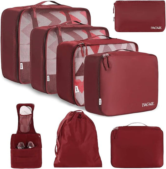 BAGAIL 8 Set Packing Cubes Luggage Packing Organizers for Travel Accessories-Wine Red by BAGAIL
