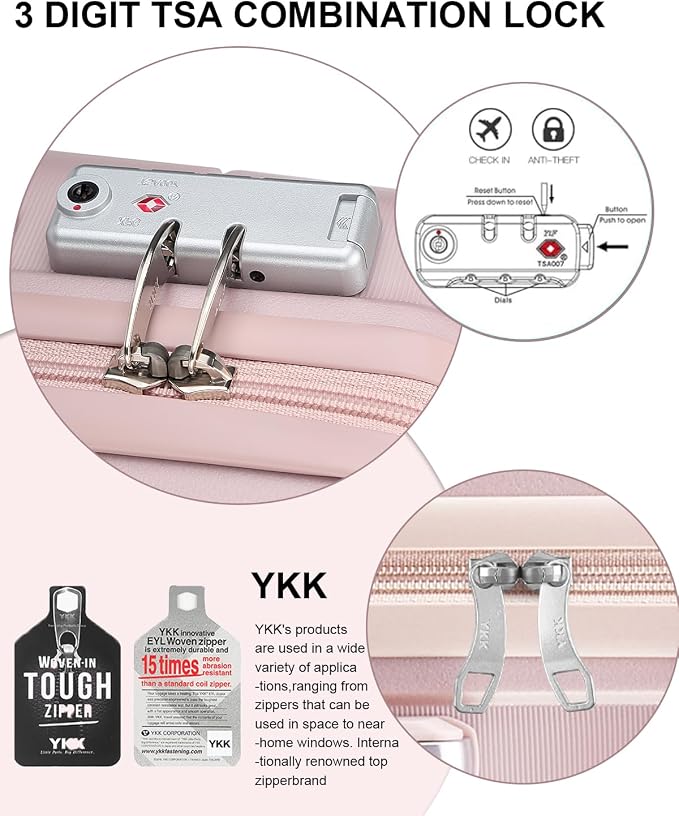 Somago 20 Inch Carry On Luggage Sets Hardside Suitcase with Double Spinner Wheels and TSA Lock YKK Zipper (Nude Pink,14/20) - Image 2