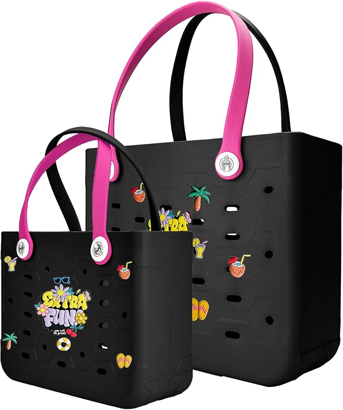 2-Pack Beach Bags Medium & Small,Waterproof Sandproof Rubber Tote Set for Women Men, Vacation Pool Boat Essentials by Unknown