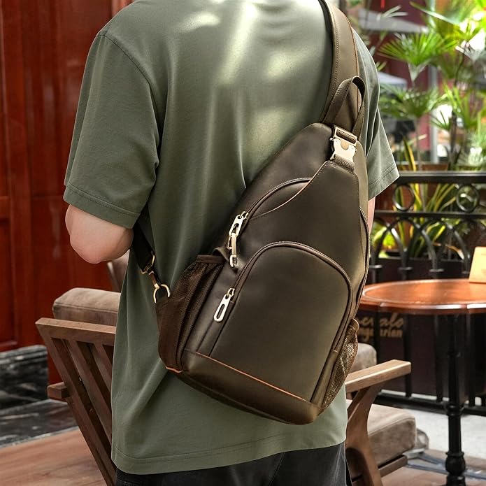 Polare Full Grain Cowhide Anti Theft Chest Shoulder Bag Vintage Sling Crossbody Casual Daypack - Image 3