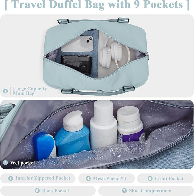 Travel Duffel Bag with Shoes Compartment,Weekender Bags for Women Travel | Overnight Carry-On Bag with Toiletry Bag, For Spirit Airlines 18x14x8 Personal Item Bag - Image 5