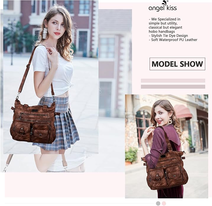 Angelkiss Purses Handbags for Women PU Tote Satchel Bags for Women Pockets Shoulder Bags… | PU - Image 2