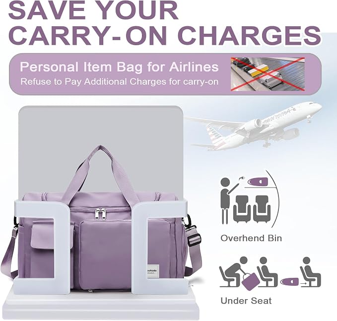 WOOMADA Foldable Travel Duffel Bag with Shoes Compartment, Overnight Bag with Wet Pocket & Trolley Sleeve, Weekender Bags for Women(A-grayish purple) - Image 4