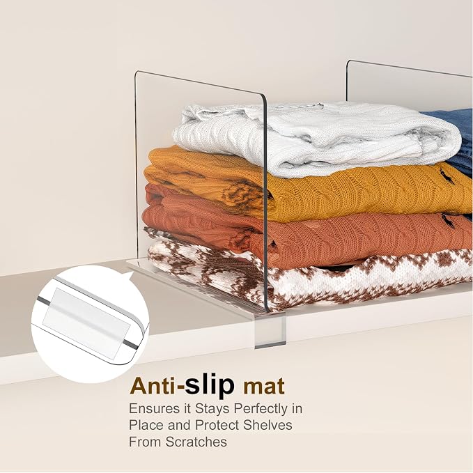 Purse Organizer for Closet Shelf Dividers: 8-Pack Adjustable Clear Acrylic Bag Storage Organizer for Handbags, Sweaters, Towels, Jeans and Shoes on Wood Shelves - Image 7