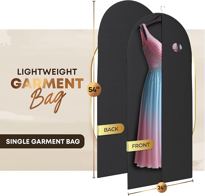 Luxury On the Go Black Suit Bag, Dress, and Travel Gown Garment Bags – 54" Hanging Garment Bag with Clear ID Window – Lightweight & Tear-Resistant – 3 Pack for Dresses, Prom, Evening Gown - Image 2