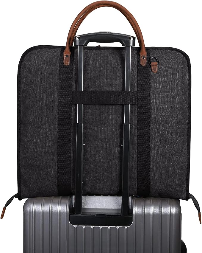S-ZONE Carry on Garment Bag for Business Travel Canvas Leather Men Suit Cover | Leather Handle Straps, Multi-Pocket, Removable Shoulder strap, Trolley Sleeve, for Gym or Daily Use - Image 5