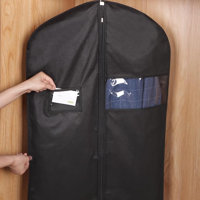 KEEGH 40" Suit Cover Bags for Men (Set of 20) Garment Bags for Hanging Clothes, Suit Bags for Closet Storage or Travel, Clothes Cover for Suits Coats with Clear Window and Label Pocket, Black - Image 5
