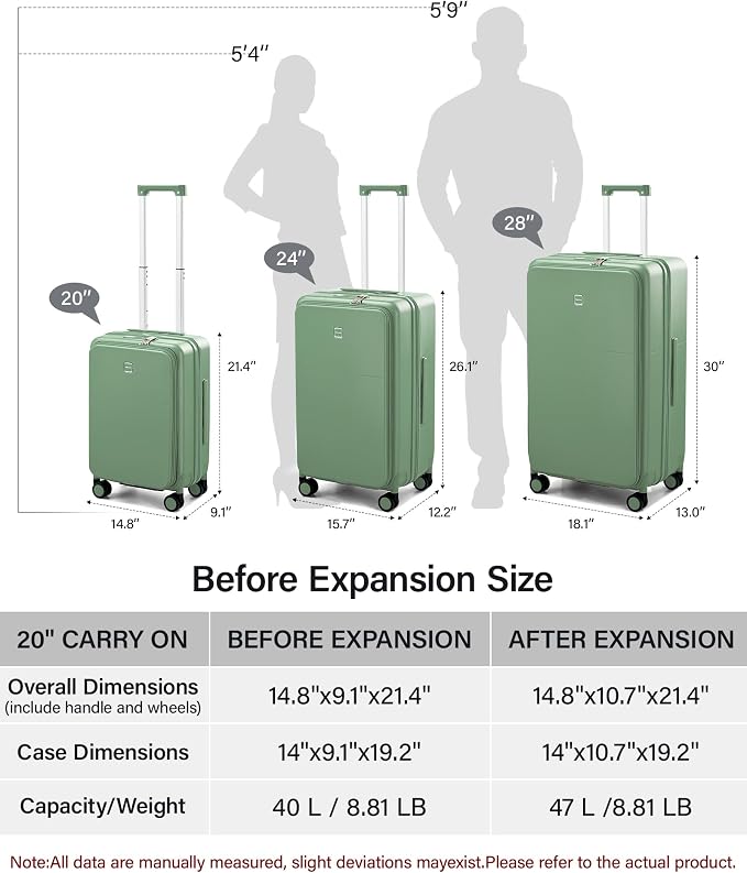 Hanke 20 Inch Expandable Carry On Luggage with Cup Holder 22x14x9 Airline Approved, Top Opening Hard Shell Suitcases with Wheels, Carry-On Travel Suitcase Trunk Luggage with Lock, Forest Green - Image 6