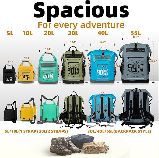 MORXPLOR Dry Bag Waterproof,5L/10L/20L/30L/40L/55L Roll Top Dry Bag Backpack with WaterProof Phone Case for Swim,Kayak - Image 2