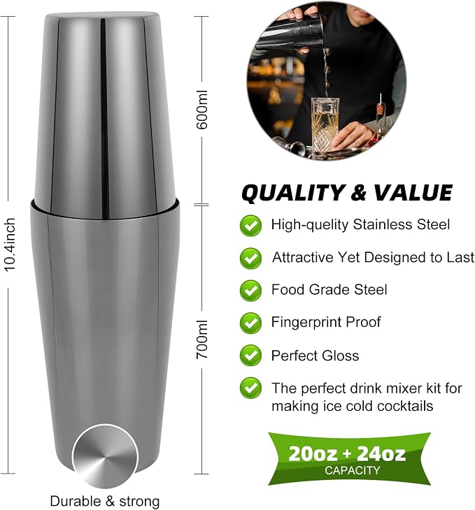 Cocktail Shaker Set, 23-Piece Boston Stainless Steel Bartender Kit with Acrylic Stand & Cocktail Recipes Booklet, Professional Bar Tools for Drink Mixing, Home, Bar, Party - Black - Image 2