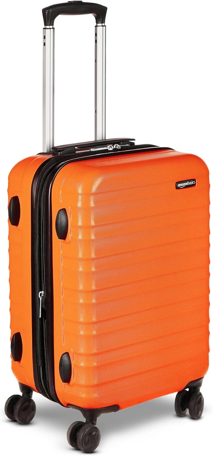 Amazon Basics 21" Hardside Carry-On Luggage with Spinner Wheels, Expandable for Up to 25% More Space, Scratch-Resistant Hardshell Suitcase, Telescoping Handle, Orange by AmazonBasics