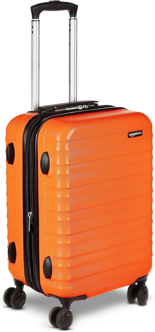 Amazon Basics 21" Hardside Carry-On Luggage with Spinner Wheels, Expandable for Up to 25% More Space, Scratch-Resistant Hardshell Suitcase, Telescoping Handle, Orange by AmazonBasics