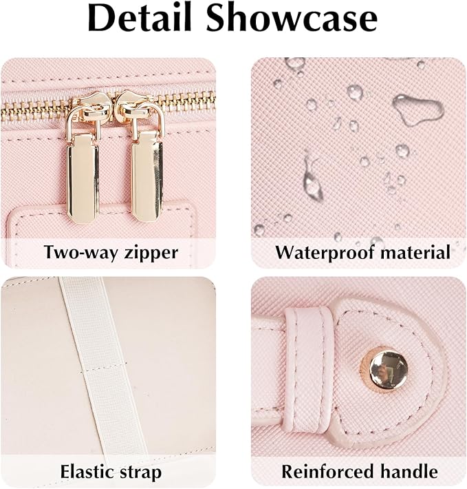 Makeup Case for Women, Leather Makeup Bag Cosmetic Case with Removable Divider, Large Capacity Waterproof Portable Travel Toiletry Make up Organizer Case - Image 3