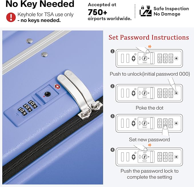 mixi 20 Inch Carry On Luggage 22x14x9 Airline Approved PC Hard Shell Suitcase Top Opening Aluminum Frame Travel Suitcases with Wheels, Lilac Purple - Image 7