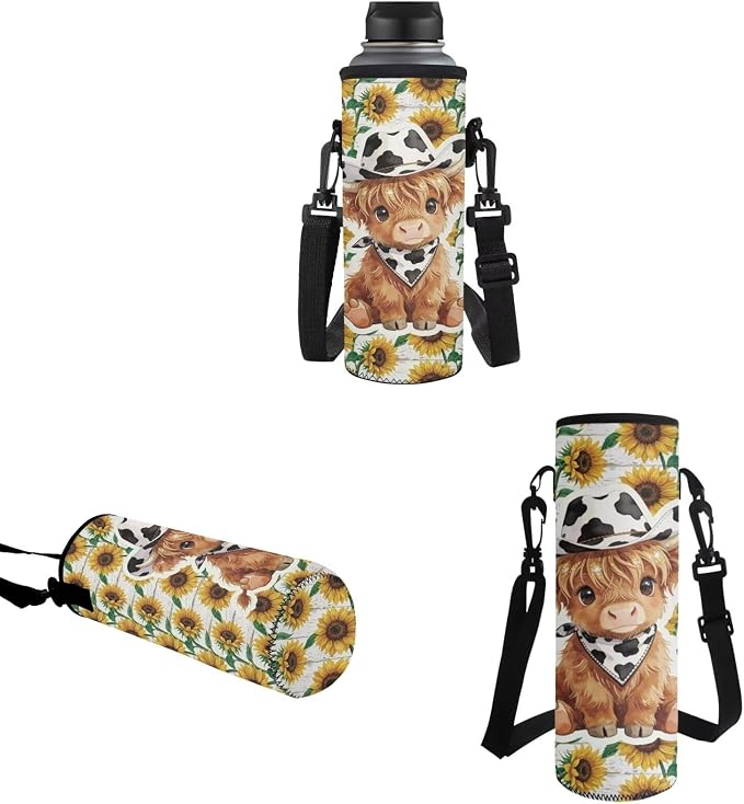 Highland Cow Sunflower Backpack Set for Girls, Kids Casual School Bags Daypack Book Bag Set with Insulated Lunch Bag Pencil Pouch Water Bottle Bag 4 Pcs Set - Image 5