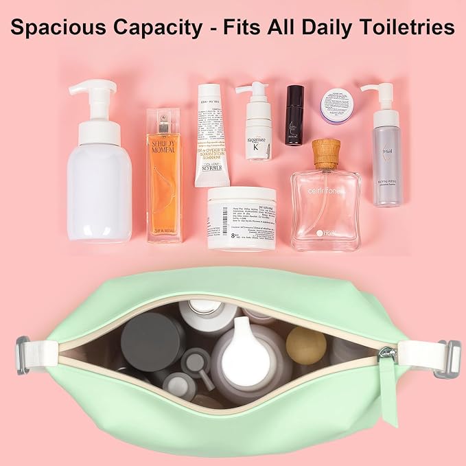 Vomgomfom 6L 13 Inch Silicone Toiletry Bag, Waterproof Leakproof Travel Cosmetic Organizer, Adjustable G-Buckle Compression Dopp Kit, Foldable Makeup Bag for Women & Men (Green, 13" 6L) - Image 8