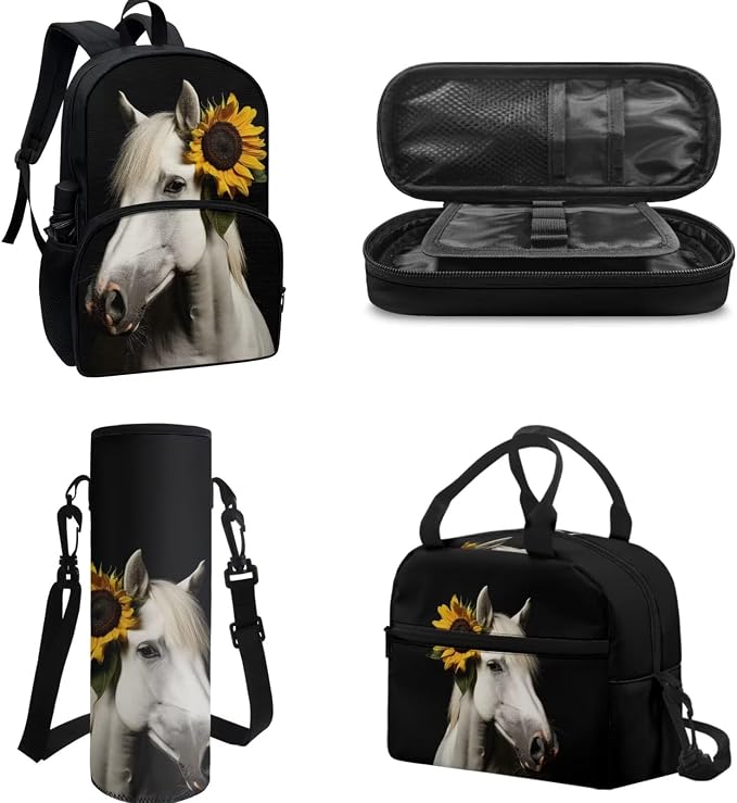 POLERO Sunflower Horse Backpacks for Girls Kids School Backpack with Lunch Bag Lightweight Backpack for Elementary Middle Schools - Image 2
