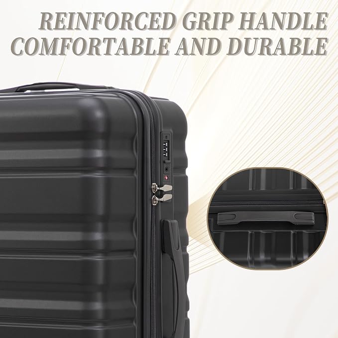 Hardside Luggage Sets, Lightweight Stripes Suitcase with Spinner Wheels, Gray-181 - Image 6