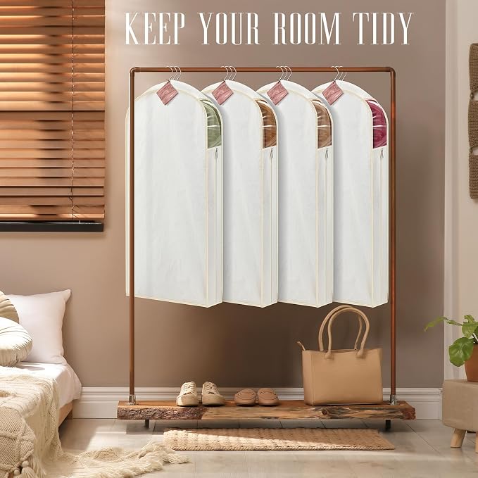 Briwooody 2 Sets 40 Inch Short Cotton Garment Bags, Breathable Hanging Storage with Cedar Blocks & Sandpaper for Fresh Scent and Moth Protection for Suits, Fur Coats, Jackets, Sweaters (Beige) - Image 6
