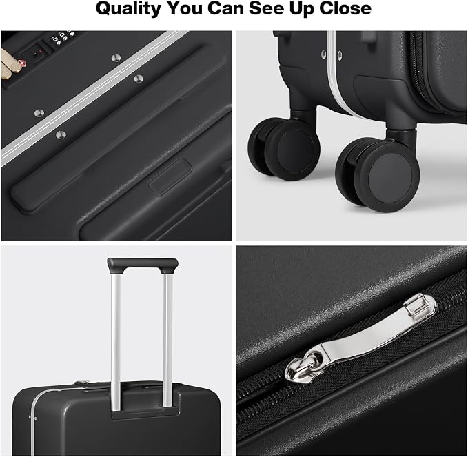mixi 24 Inch Checked Luggage PC Hard Shell Suitcase Top Opening Aluminum Frame Travel Suitcases with Wheels, Blcak - Image 5
