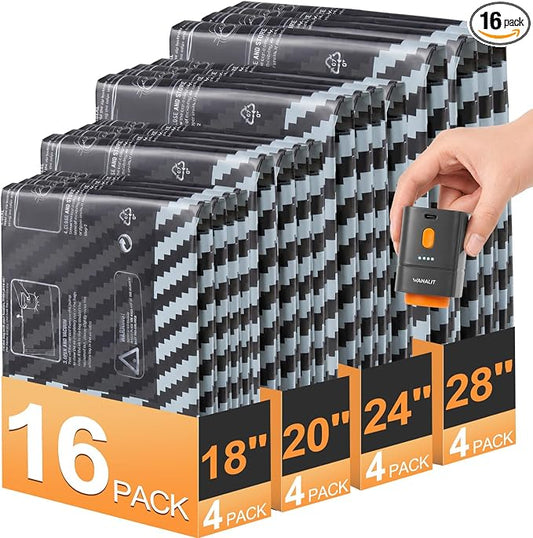 Travel Vacuum Bags with Wireless Pump, Space Saver for Luggage, 16 Pack | Compression bags for clothes, 4 Sizes XS-L, Wireless pump 1800mAh, 100+ bags/charge, PA+PE anti-leak,Cruise and home storage by WANALIT