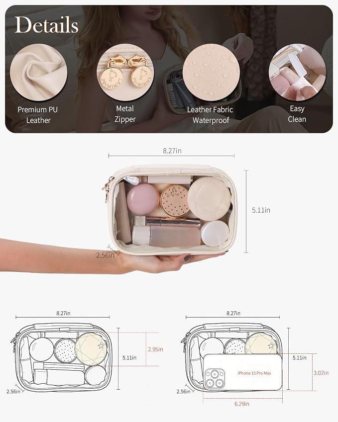 Pocmimut Makeup Bag,Small Makeup Pouch Clear Travel Cosmetic Bag Car Accessories Storage for Women,Travel Essentials Organizers,Apricot - Image 4