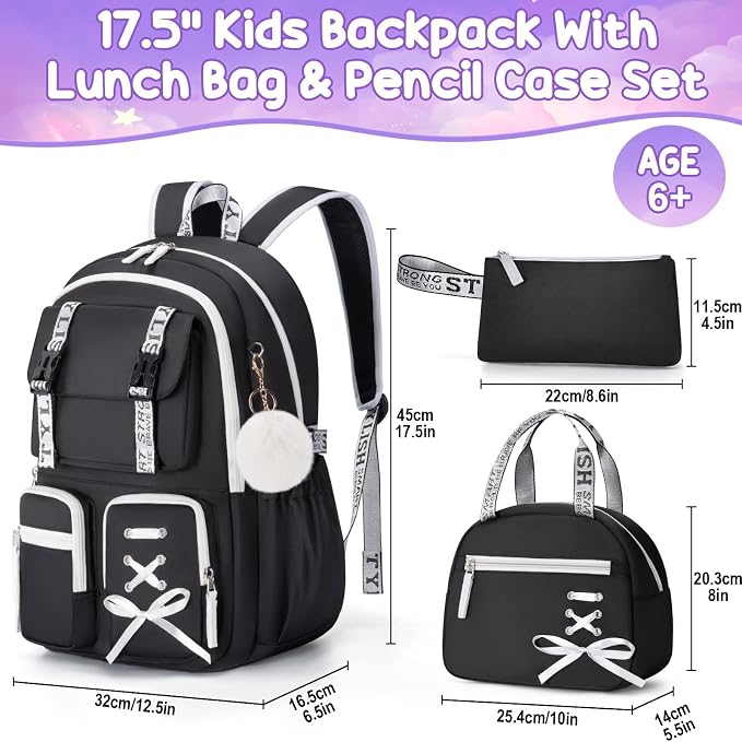 Fimibuke Backpack for Girls, 3 PCS Waterproof Girls Backpack with Lunch Box & Pencil Case, Kid Backpacks for Teen Girl Kindergarten Elementary Middle High School Student Back to School Kid Bookbag Set - Image 2