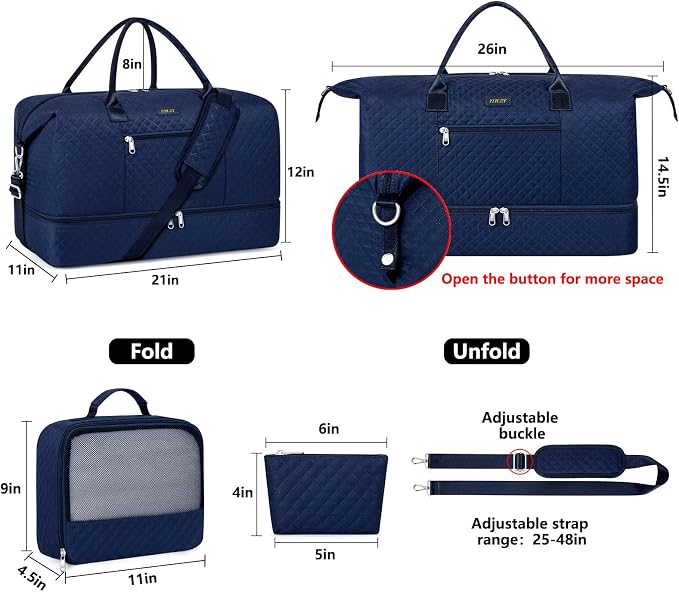 ITIEZY Weekender Overnight Bag for Women - Large Travel Duffel Bag with Shoe Compartment, Gym Duffel Bag Hospital Bag Carry On Tote Bags for Airplanes with Crossbody Bag Toiletry Bag 3Pcs Set - Image 6
