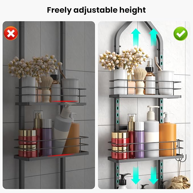 Shower Caddy Hanging (Black), Adjustable Anti-Swing-Over The Shower Head Caddy, 4 Tier Stainless Steel Bathroom Storage Organizer Bathroom Shelves Basket Rack Shower Caddies (4Tier) - Image 4