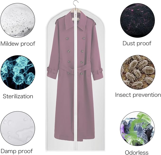 60 inches Garment Bags for Closet Storage with Zipper Translucent Garments Bag for Gowns Long, Dresses, Suit, Coat - Set of 20 [Upgraded Version] - Image 5