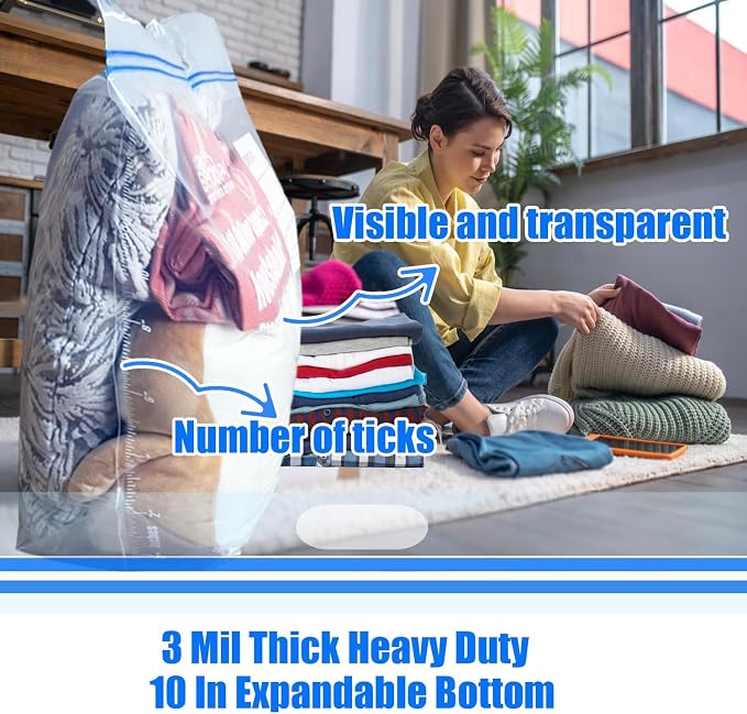 BEIDOU-PAC 25 Gallon Jumbo Storage Bags with Handle, 15 Count | Double Zipper Seal | Expandable Bottom, Resealable Clear zip Bags for Home, Travel, Moving, Commercial and Outdoor - Image 4