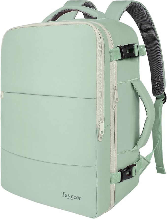 Taygeer Carry On Backpack, 35L Travel Backpack for Women Airline Approved | Cute Underseat Personal Item Travel Bag with Shoe Compartment, Casual Daypack Gifts for Friend Weekend, Green Beige by Taygeer