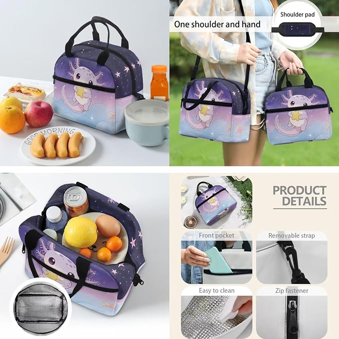Axolotl Backpack Set for Girls with Water Bottle Sleeve Lunch Box Pencil Case for School, School Backpack Kids Student Back to School Bookbag - Image 4
