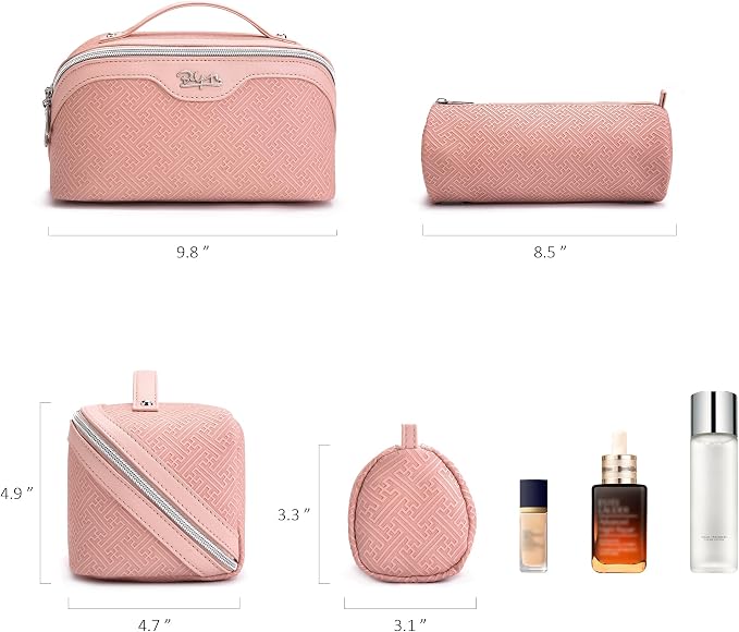 BOYATU Travel Makeup Bags for Women: Vintage Roman Column Texture | Each Journey, Quiet Luxury Serenity - 3 Pcs Set Large Capacity Cosmetic Bag Organizer Toiletry Purse(Pink) - Image 6