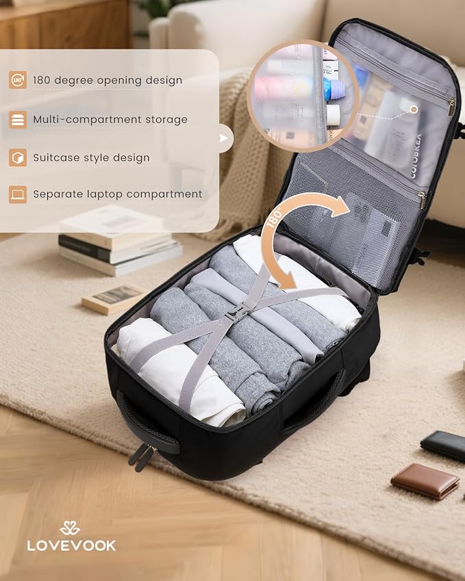 LOVEVOOK Travel Backpack for Women & Men, 50L Carry on Backpack Airline Approved, Large TSA Personal Item Travel Bag fits 17.3" Laptop, Business Weekender Bag for Essentials, 4Pcs - Image 6