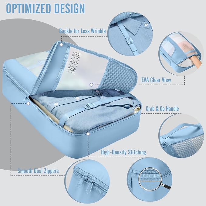 Veken 8 Set Packing Cubes for Travel Essentials,Anti-Wrinkle Buckled Suitcase Organizer for Shoe & Toiletry Bag,Carry On Luggage Bag with 99+ Count Mesh Holes for Airplane & College Dorm Accessories - Image 4