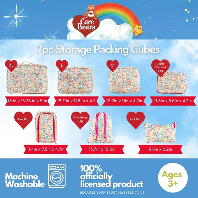 Care Bears Beauty 7 Piece Soft Storage Organization Packing Cubes Travel Set (Officially Licensed Product) By Franco Collectibles - Image 2