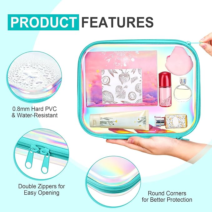 Hoolerry 4 Pcs Hard Clear Zipper Case Makeup Bags Plastic Zipper Pouch Transparent Storage Box Containers for Cosmetics, Snacks, Building Blocks, Puzzles(Clear,9.8 x 7.9 x 2 in,Blue Laser) - Image 3